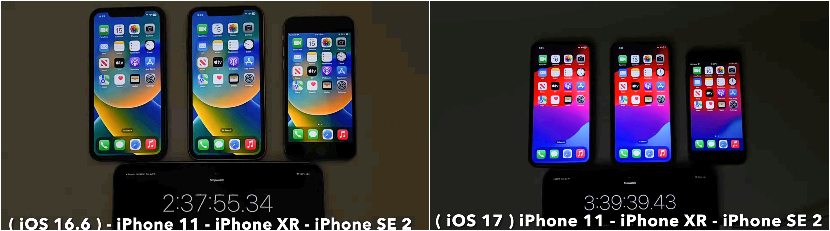 iOS 17 Public Beta vs iOS 16.6 RC - thời lượng pin