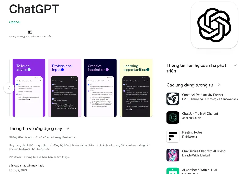 Ứng dụng ChatGPT của OpenAI đã có mặt trên Android
