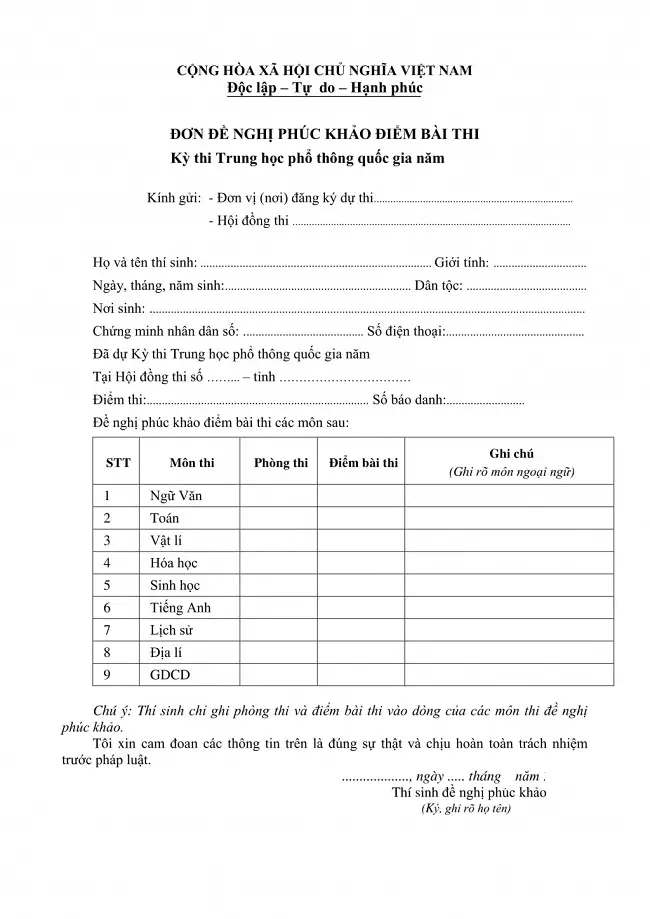 phúc khảo bài thi tốt nghiệp THPT 2023