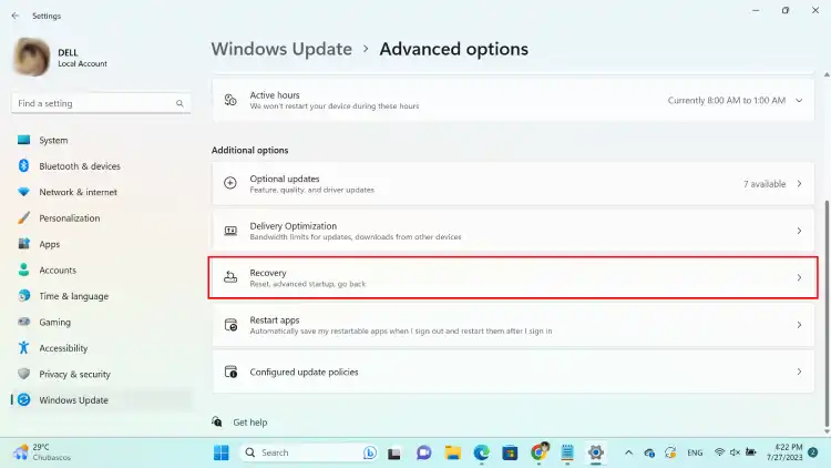 reset laptop Windows 11