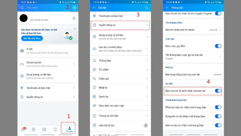 tắt thông báo sinh nhật trên Zalo