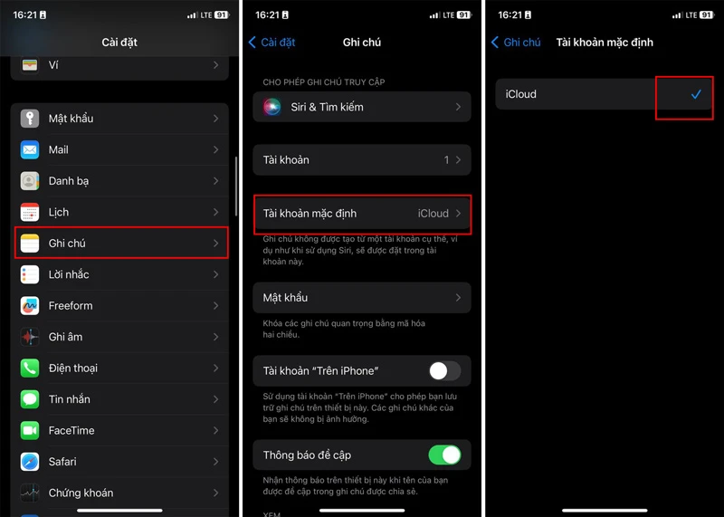  thay đổi tài khoản mặc định cho ứng dụng Ghi chú