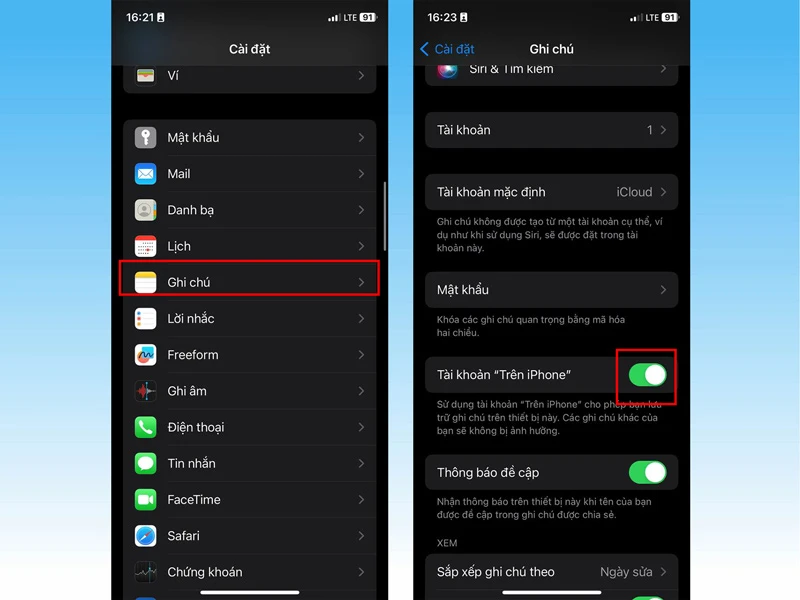  thay đổi tài khoản mặc định cho ứng dụng Ghi chú