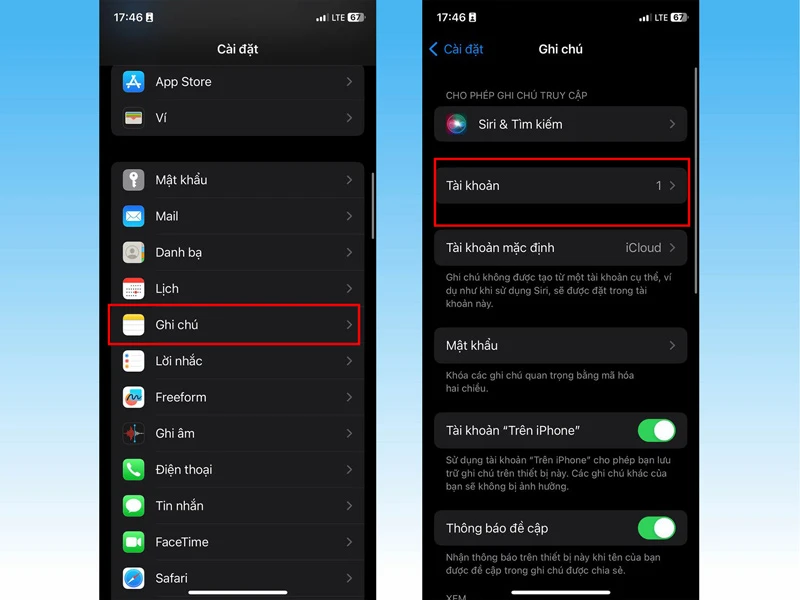  thay đổi tài khoản mặc định cho ứng dụng Ghi chú