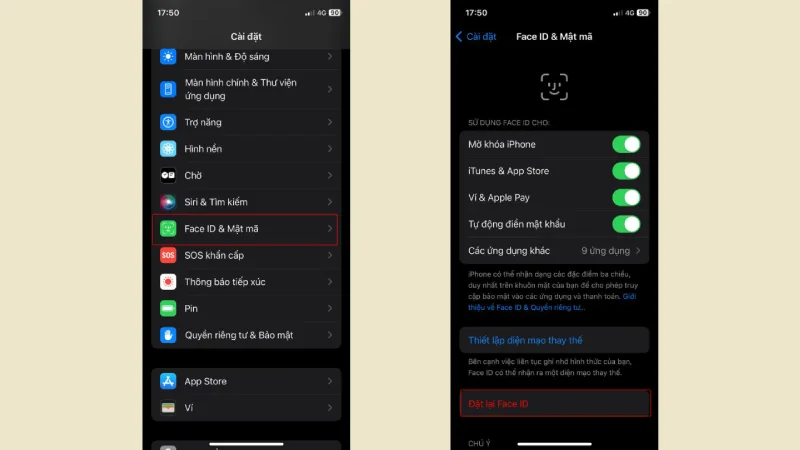 Thiết lập Face ID thứ hai