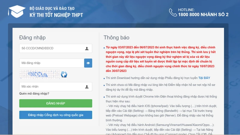 thí sinh thử đăng ký, điều chỉnh nguyện vong