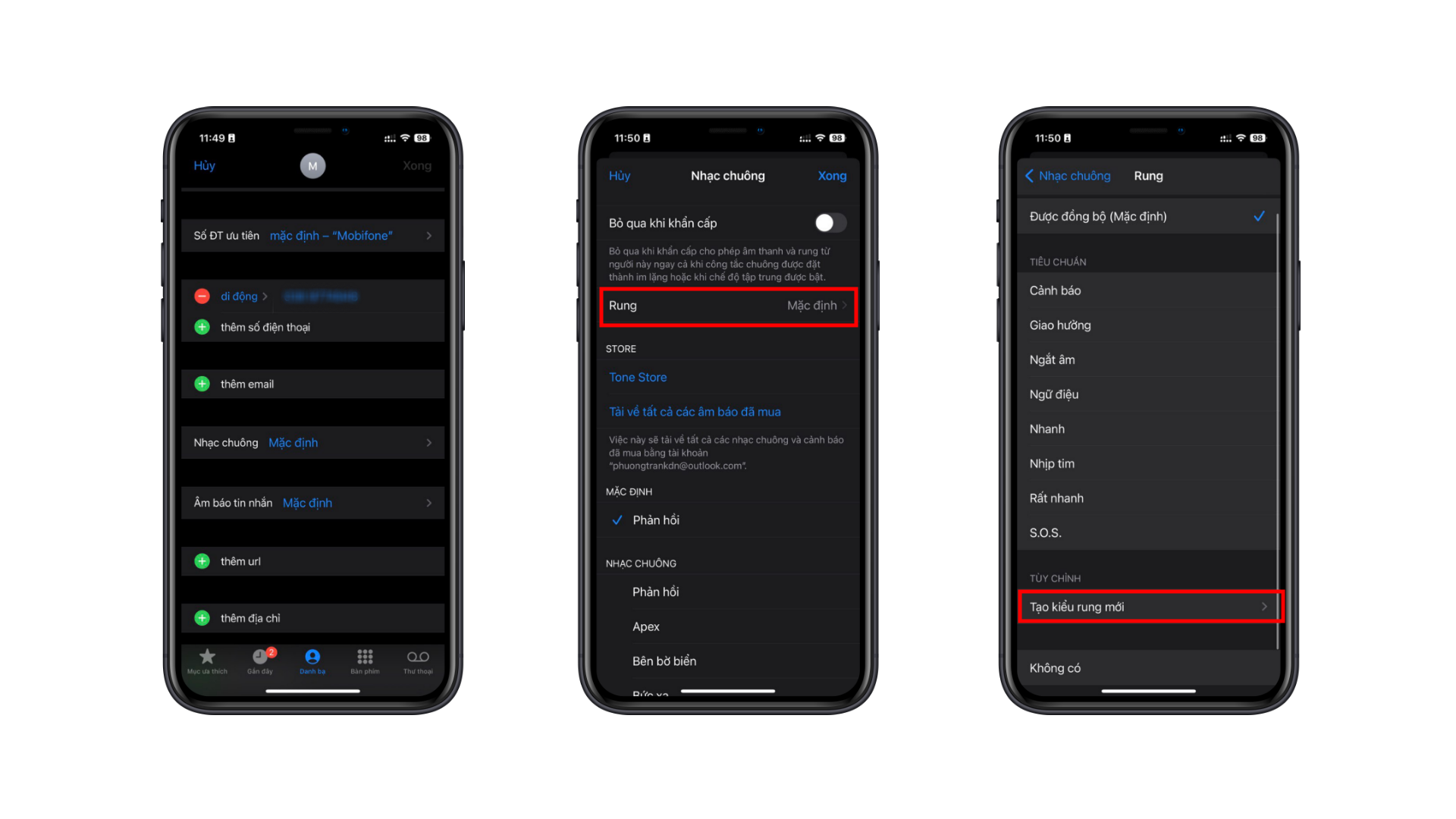 tùy chỉnh thông báo rung cho các số liên lạc khác nhau