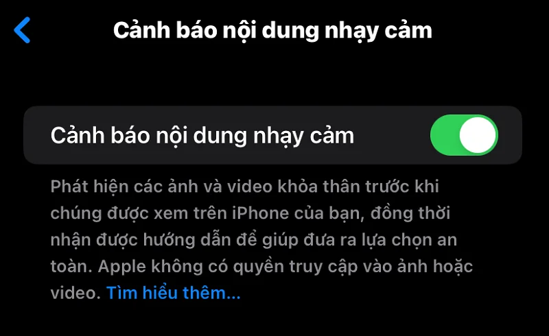 iOS 17.2 beta 2 cảnh báo nội dung nhạy cảm