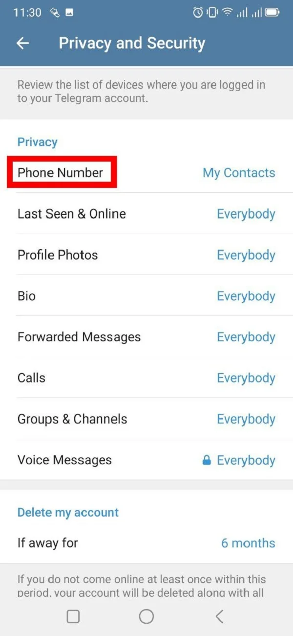 Ẩn số điện thoại trên Telegram