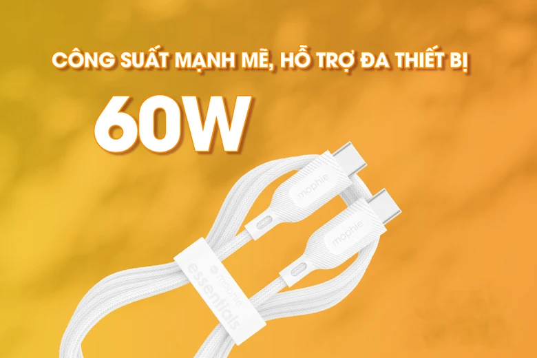 Cáp Type-C to Type-C Mophie Essentials 60W 1m