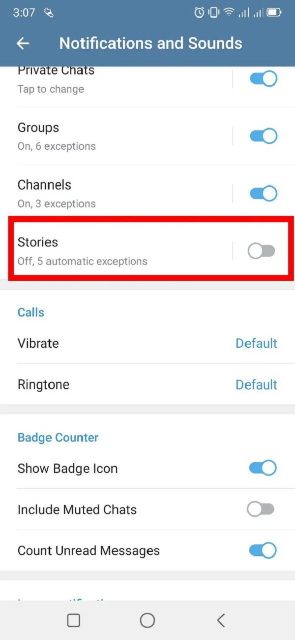 Chặn story trên Telegram