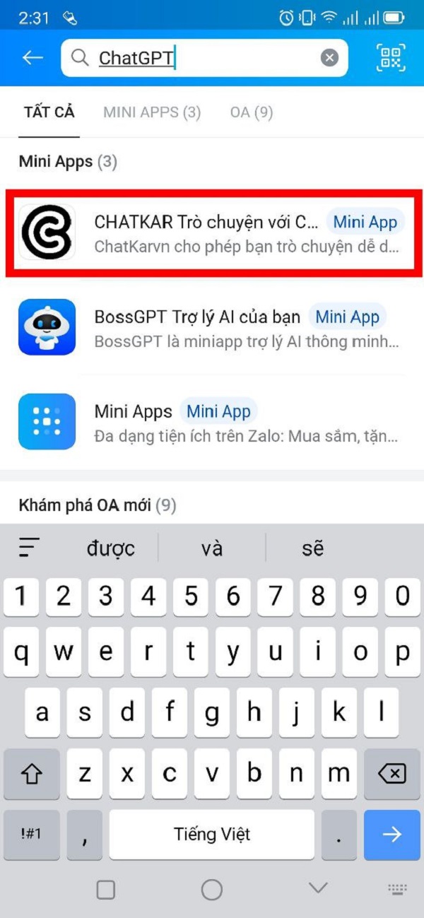 Sử dụng ChatGPT trên Zalo