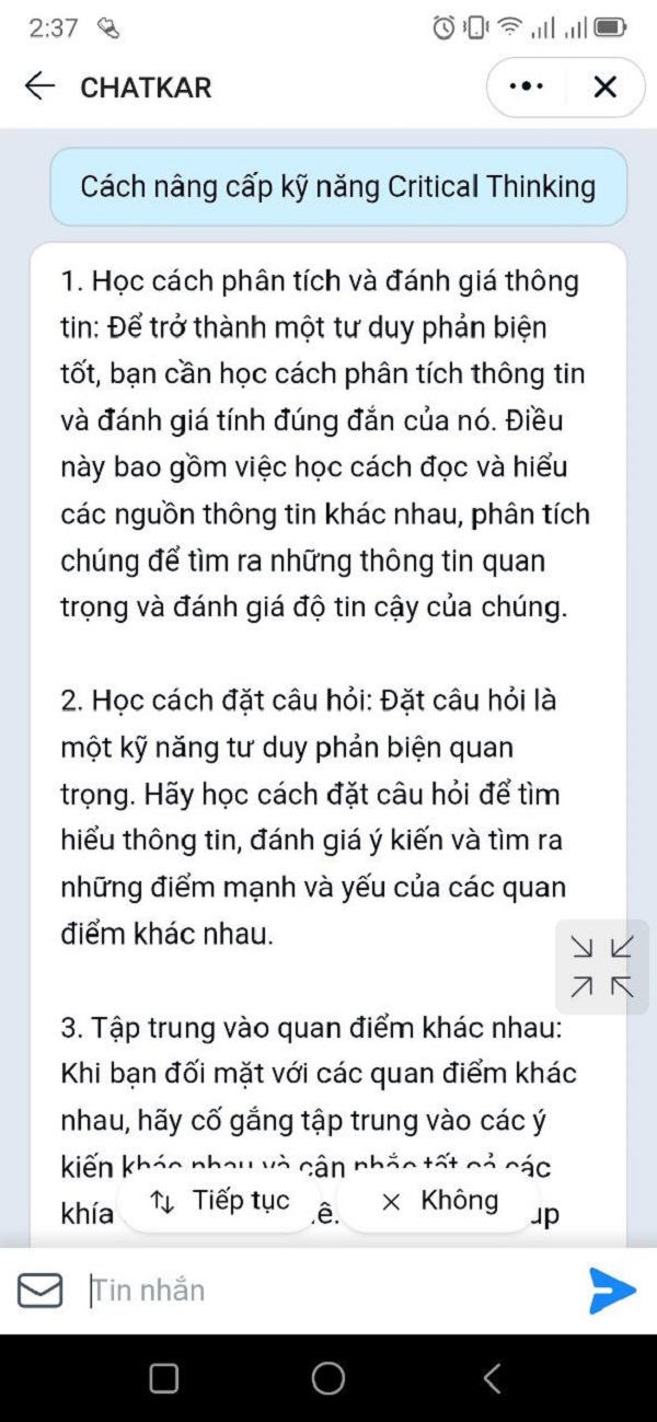 Sử dụng ChatGPT trên Zalo