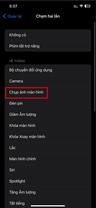 Chụp màn hình iPhone 15
