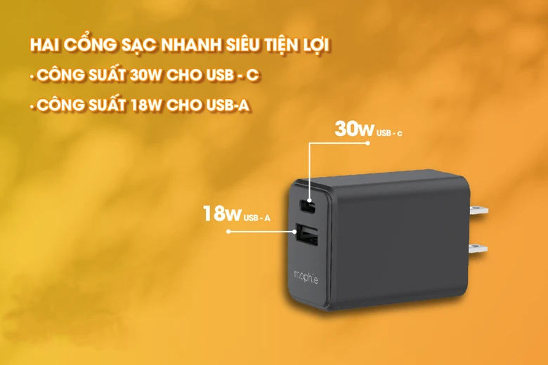 Cốc sạc nhanh Mophie Essentials PD 30W 1A1C