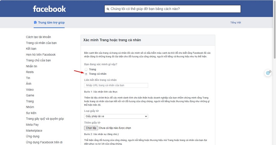 Đăng ký tích xanh cho Facebook
