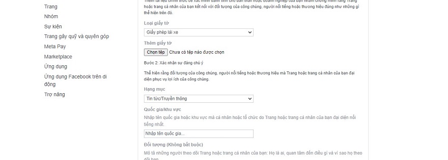 Đăng ký tích xanh cho Facebook