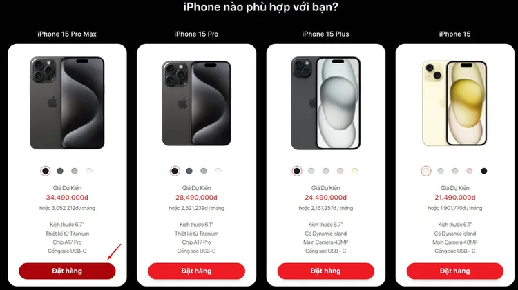 Đặt hàng trước iPhone 15 Series