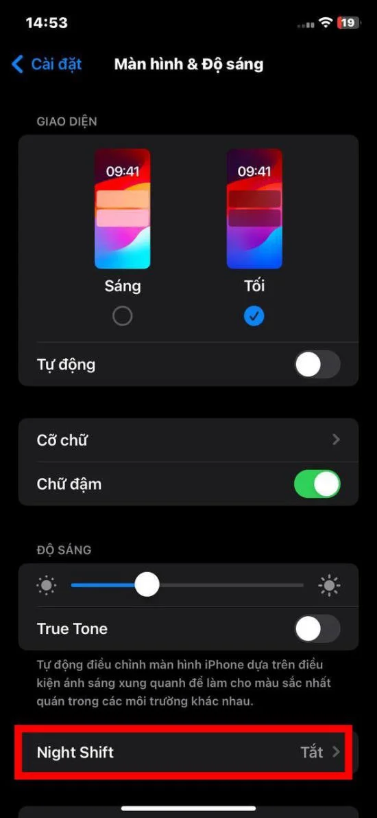 Điều chỉnh chế độ sáng
