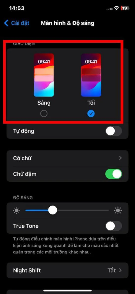 Điều chỉnh chế độ sáng