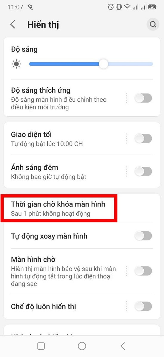 Điều chỉnh thời gian tắt màn hình