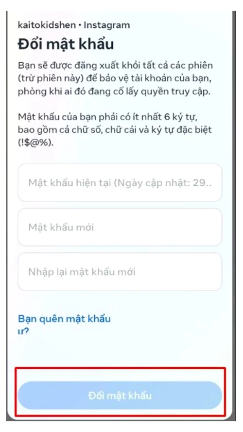 Hướng dẫn đổi mật khẩu trên Instagram