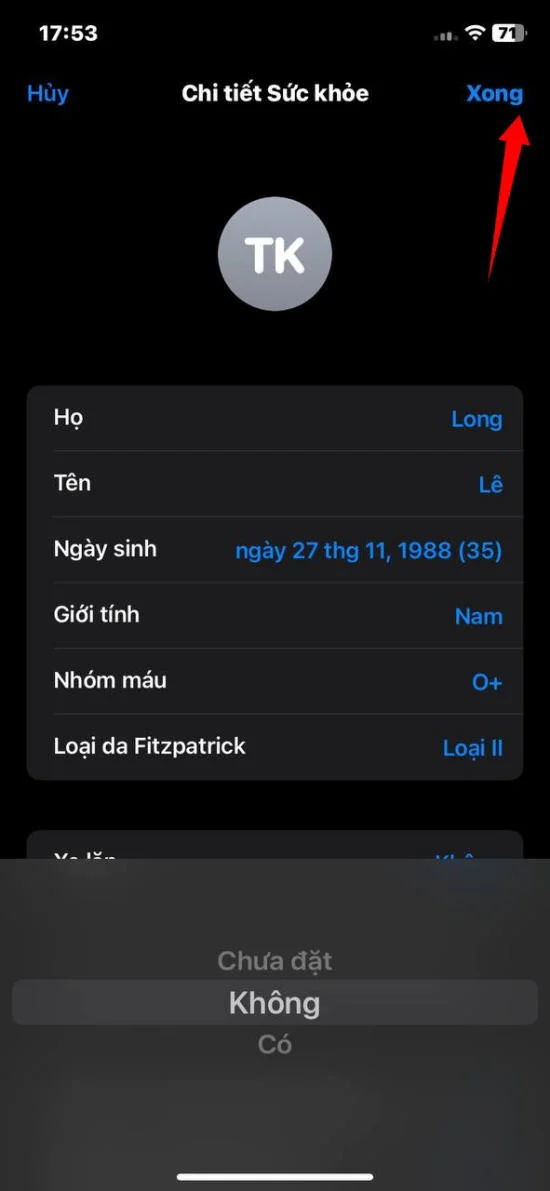 Ghi chi tiết sức khỏe