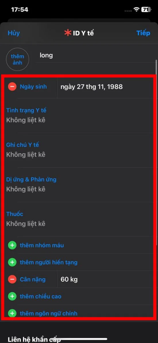 Ghi chi tiết sức khỏe