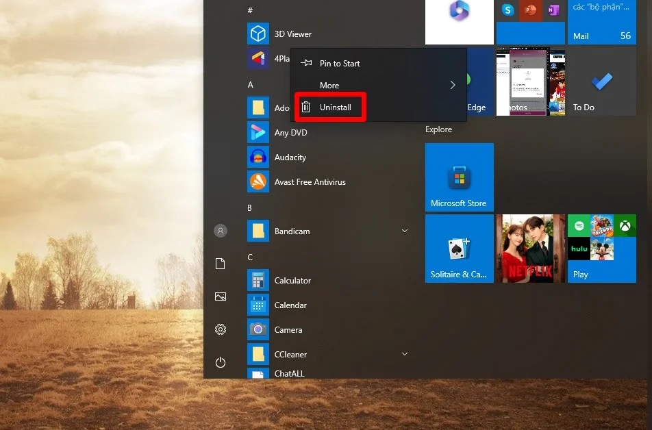 Gỡ ứng dụng trên Win 10