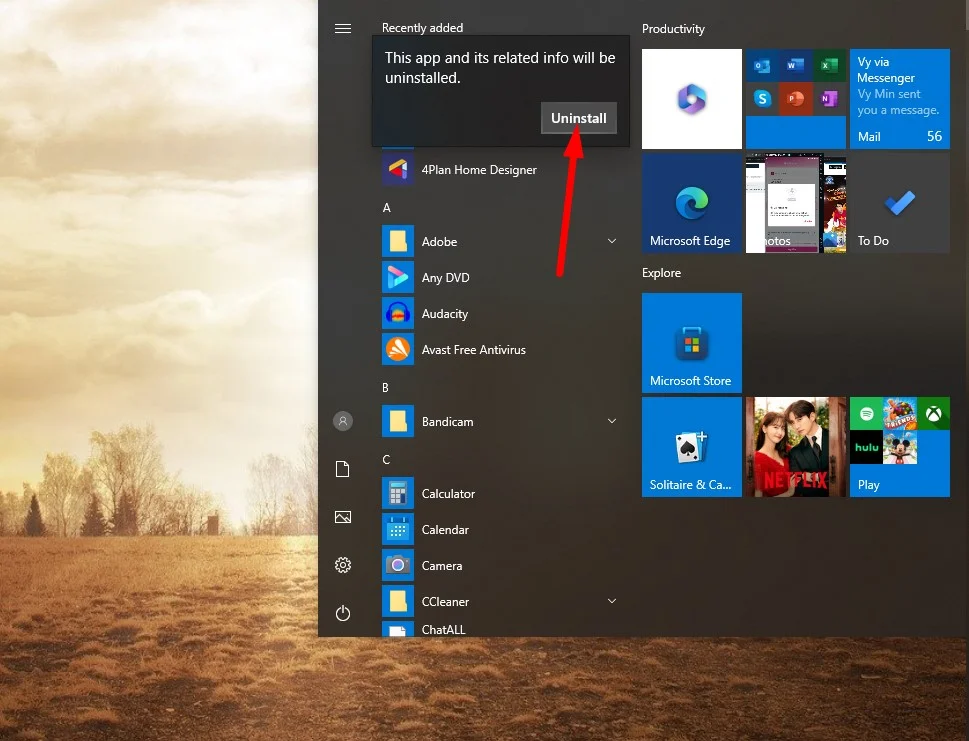 Gỡ ứng dụng trên Win 10