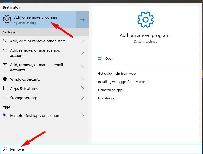 Gỡ ứng dụng Win 10