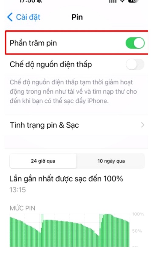 Hiện phần trăm pin trên iPhone 15 series