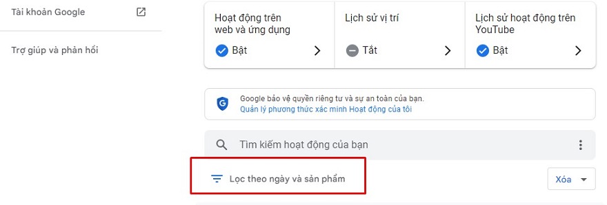 Kiểm tra lịch sử hoạt động
