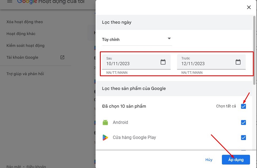 Kiểm tra lịch sử hoạt động