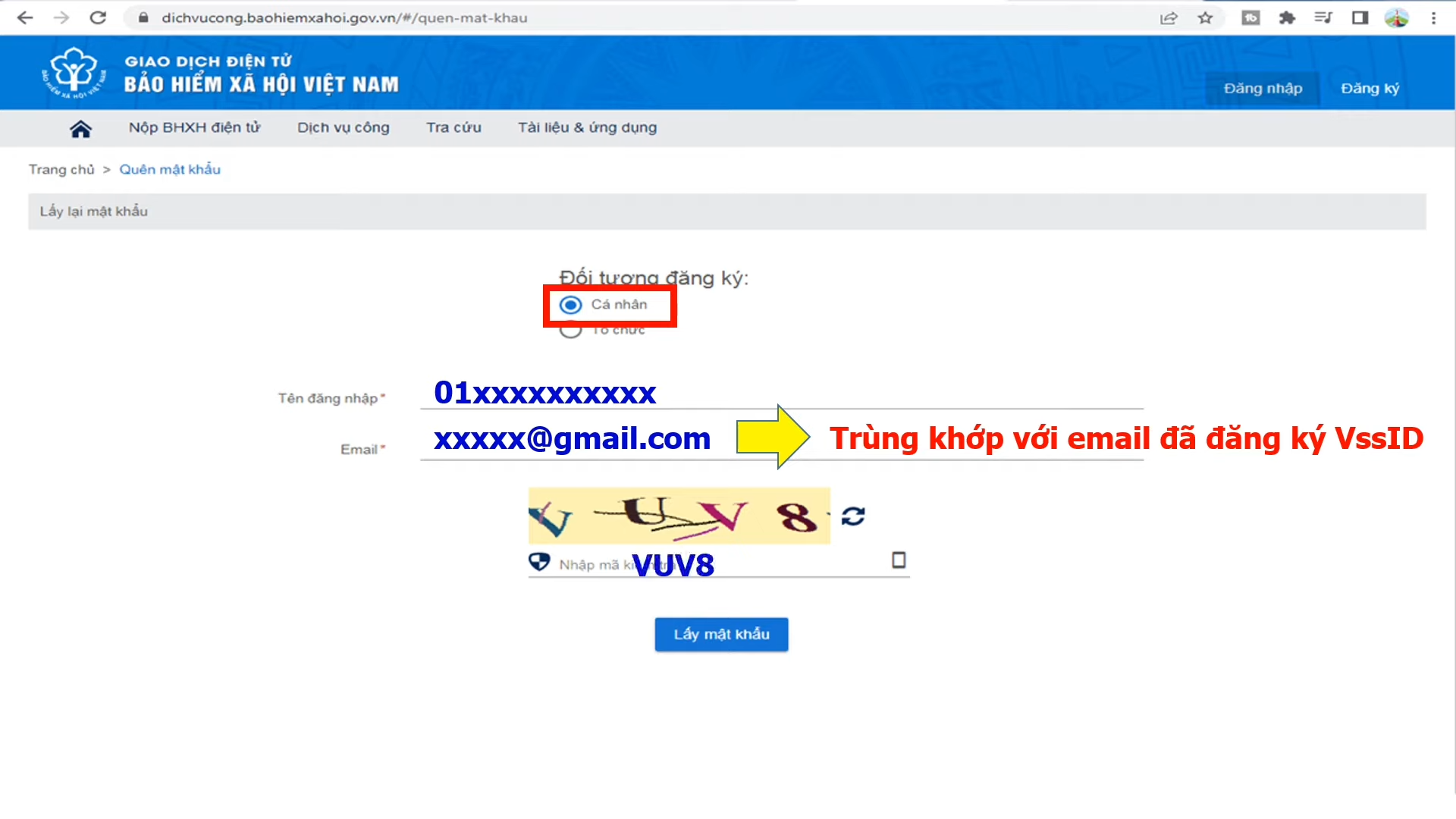 Quên mật khẩu VssID