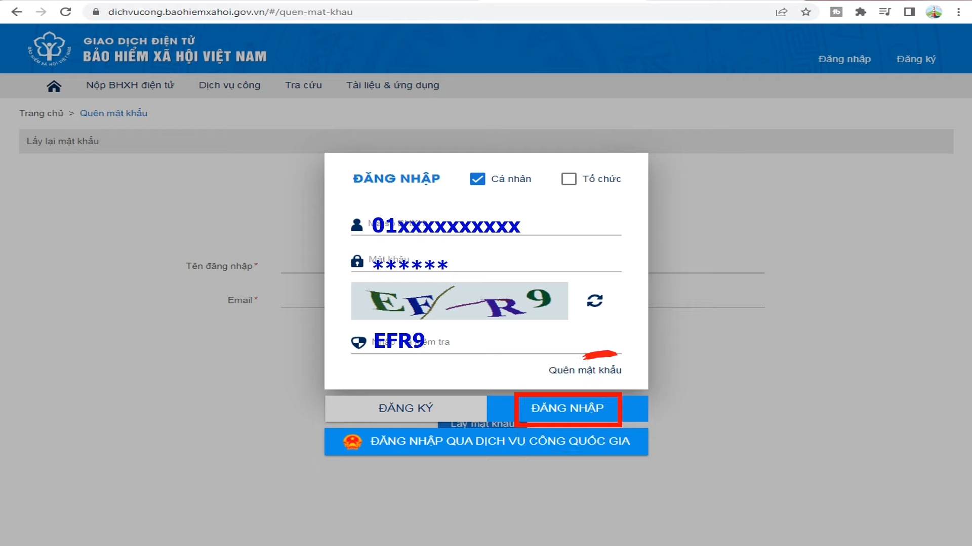 Quên mật khẩu VssID