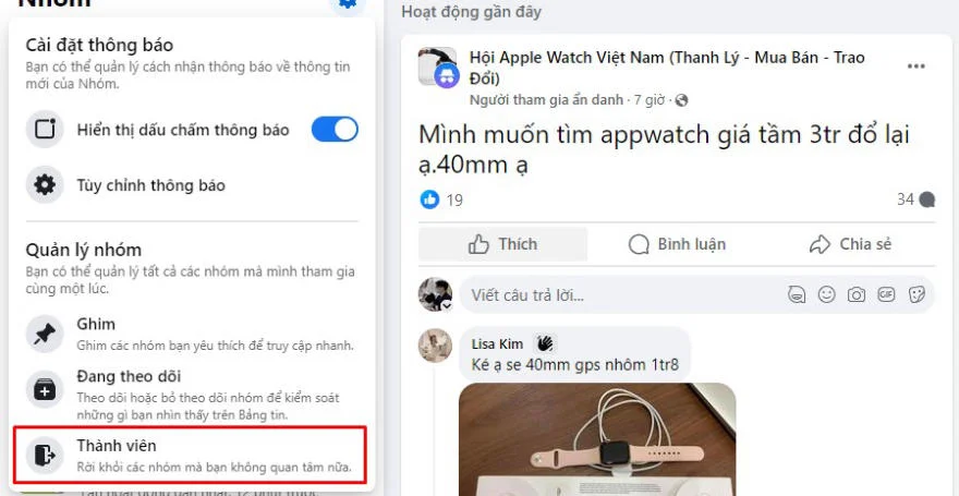 Hướng dẫn rời nhóm chat