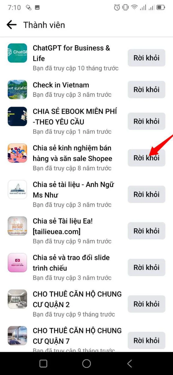Hướng dẫn rời nhóm chat