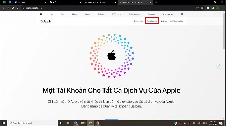 Tạo tài khoản ID Apple trên web