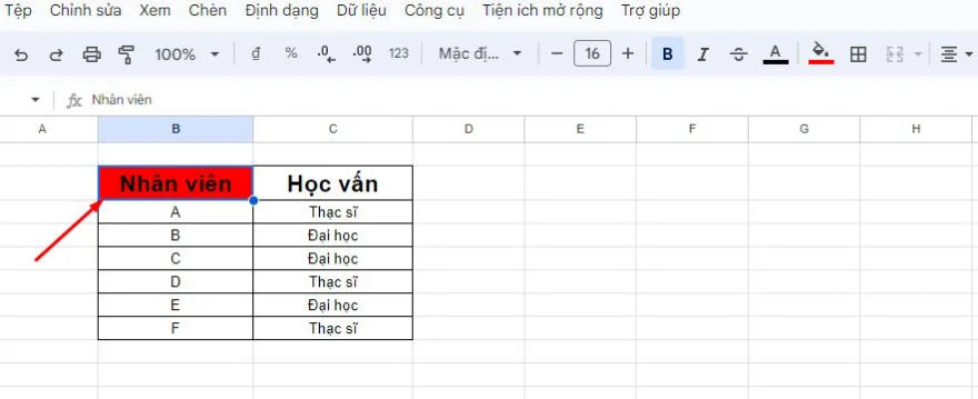 Tô màu trong Google Sheets