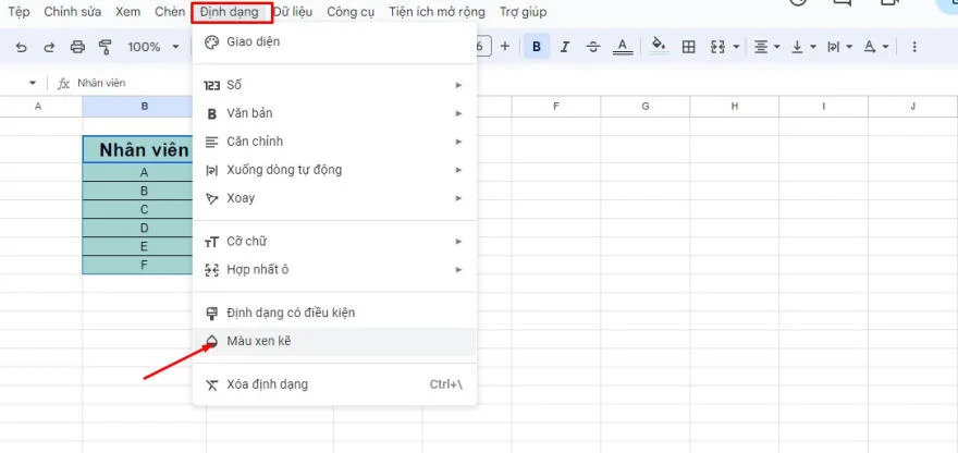 Tô màu trong Google Sheets