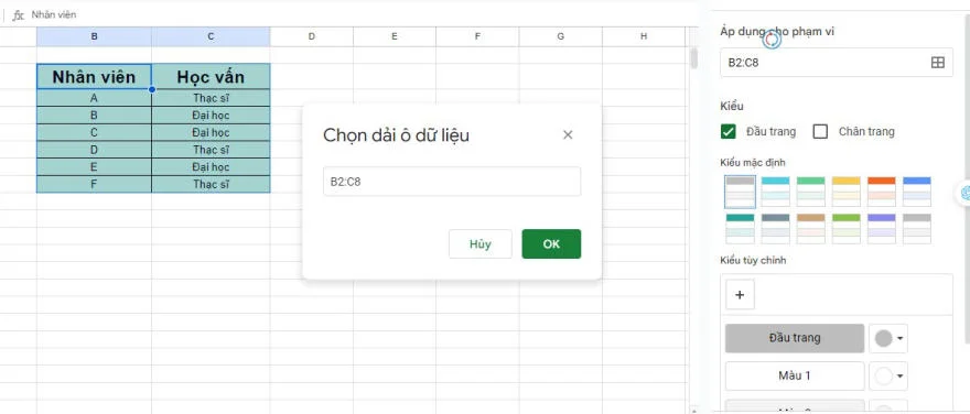 Tô màu trong Google Sheets