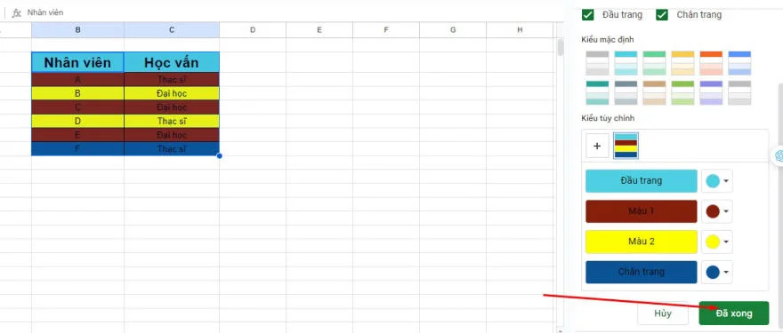 Tô màu trong Google Sheets