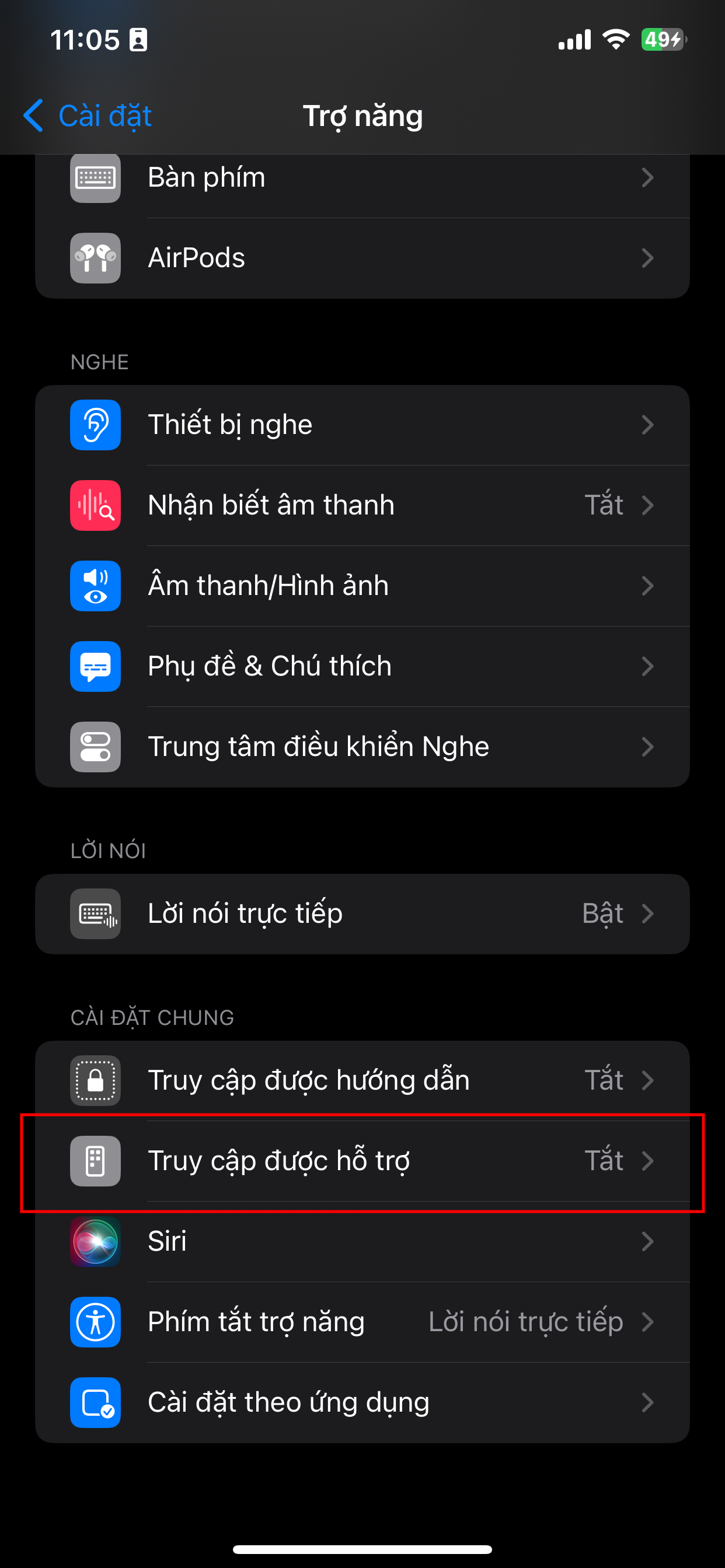 Truy cập được hỗ trợ ios 17