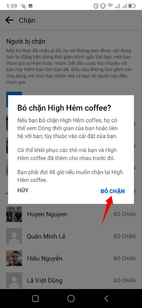 Xóa chặn trên Messenger