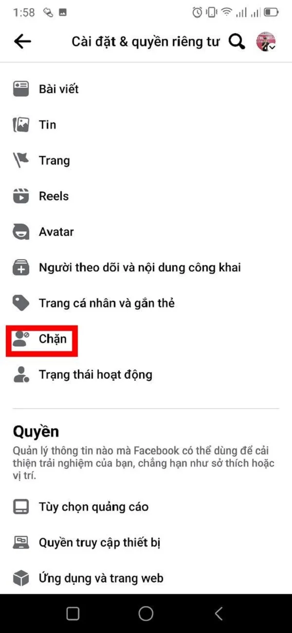 Xóa chặn trên Messenger