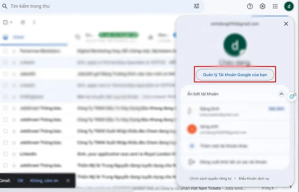 xóa Gmail trên Android