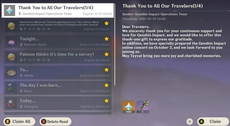 quà tặng kỷ niệm Genshin Impact 2023