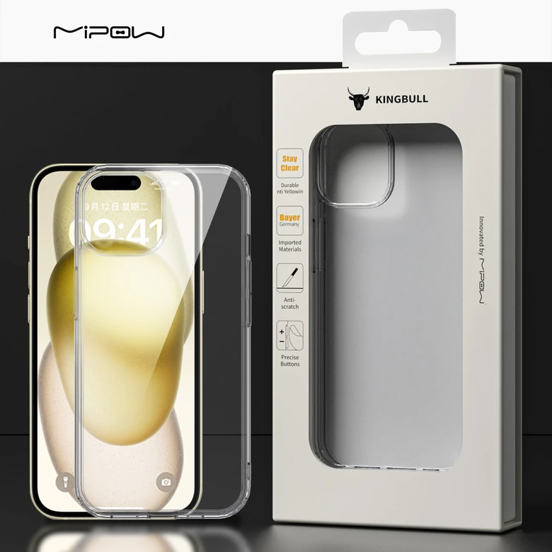 Ốp lưng iPhone 15 Mipow Tempered Transparent Clear