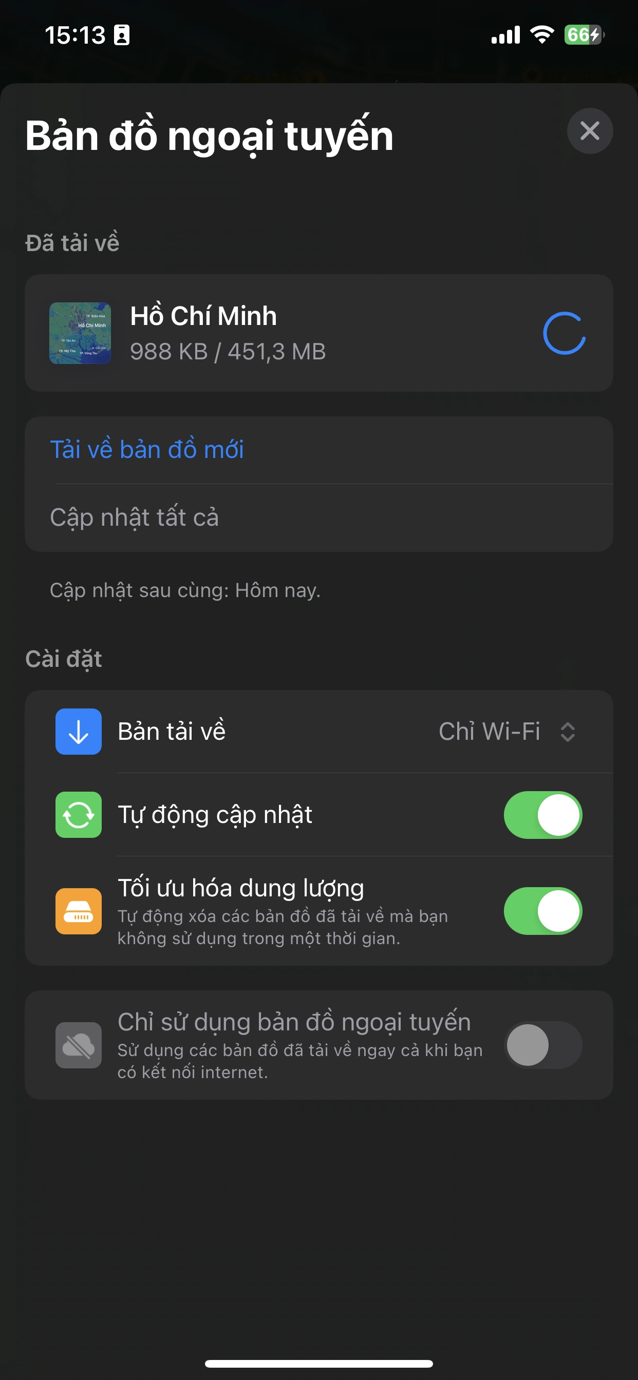 tải và quản lý bản đồ Apple Maps ngoại tuyến